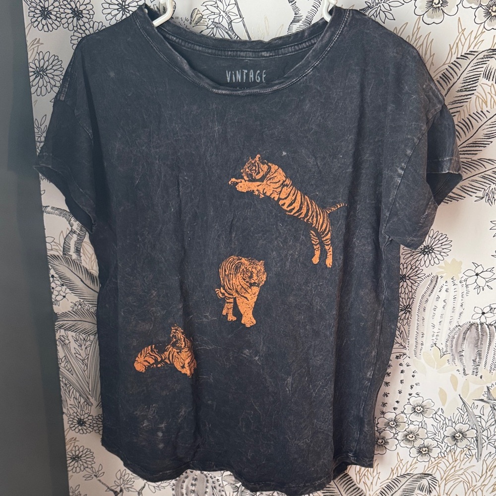 Vintage Black Tee with Orange Tiger Graphics